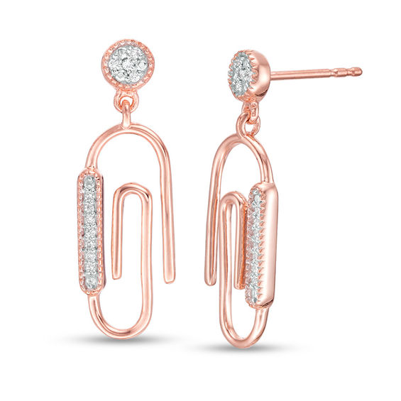 0.065 CT. T.W. Diamond Paper Clip Vintage-Style Drop Earrings in Sterling Silver with 14K Rose Gold Plate