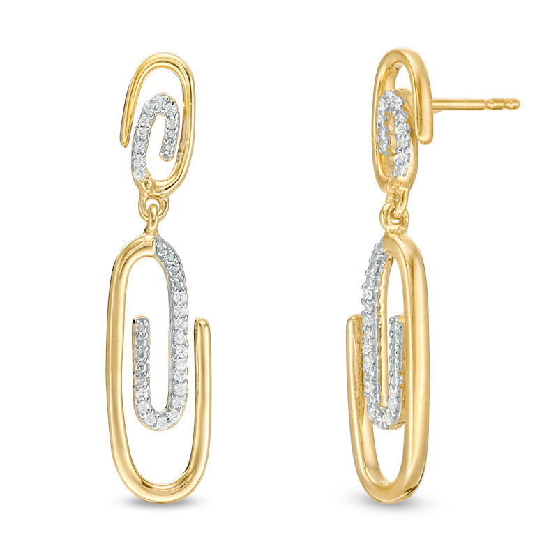0.066 CT. T.W Diamond Paper Clip Drop Earrings in Sterling Silver with 14K Gold Plate|Peoples Jewellers