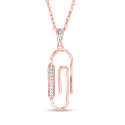 0.04 CT. T.W. Diamond Paper Clip Pendant in Sterling Silver with 14K Rose Gold Plate