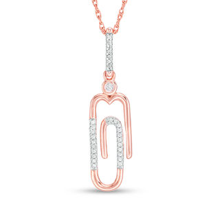 0.065 CT. T.W. Diamond Paper Clip Drop Pendant in 10K Rose Gold