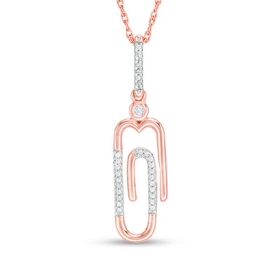 0.065 CT. T.W. Diamond Paper Clip Drop Pendant in 10K Rose Gold