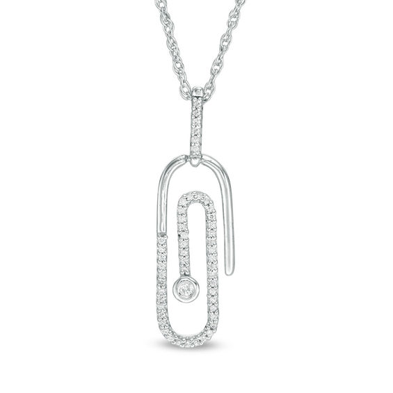 0.085 CT. T.W. Diamond Paper Clip Pendant in Sterling Silver | Peoples ...