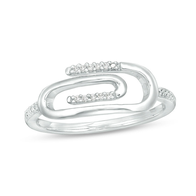 Diamond Accent Sideways Paper Clip Ring in Sterling Silver|Peoples Jewellers