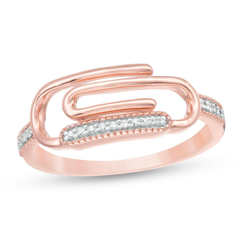 0.04 CT. T.W Diamond Sideways Paper Clip Vintage-Style Ring in Sterling Silver with 14K Rose Gold Plate|Peoples Jewellers