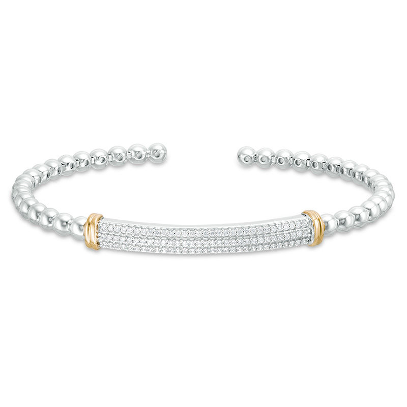 0.25 CT. T.W. Diamond Double Row Collar and Beaded Flex Bangle in Sterling Silver with 10K Gold