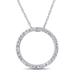 0.12 CT. T.W. Diamond Open Circle Pendant in 10K White Gold - 17&quot;