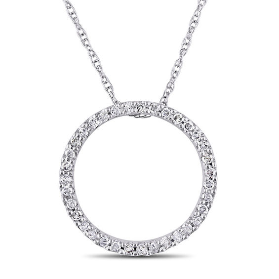 0.12 CT. T.W. Diamond Open Circle Pendant in 10K White Gold - 17"