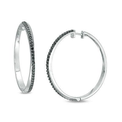 0.45 CT. T.W. Black Diamond Crossover Hoop Earrings in Sterling Silver