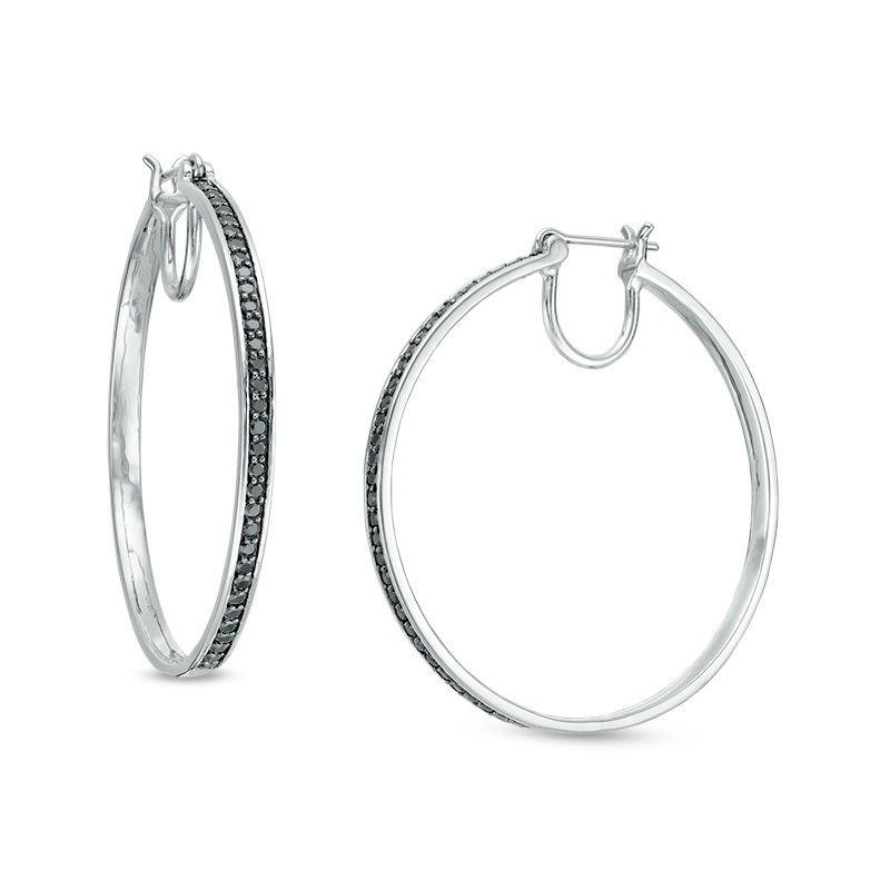 0.95 CT. T.W. Black Diamond Hoop Earrings in Sterling Silver