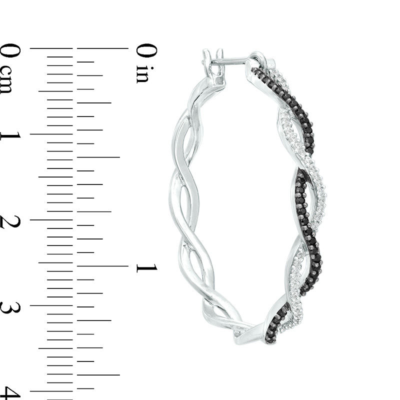0.45 CT. T.W. Enhanced Black and White Diamond Twist Hoop Earrings in Sterling Silver|Peoples Jewellers
