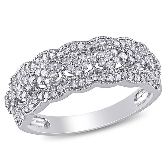 0.49 CT. T.W. Composite Diamond Scallop Vintage-Style Ring in 10K White Gold