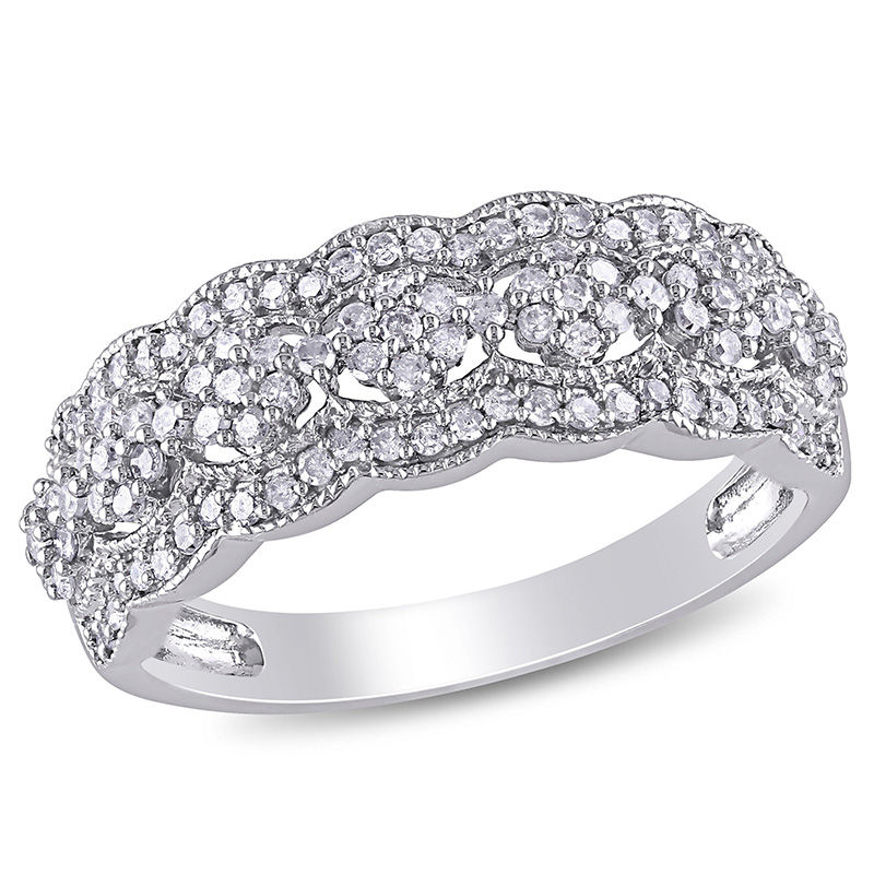 0.49 CT. T.W. Composite Diamond Scallop Vintage-Style Ring in 10K White Gold|Peoples Jewellers