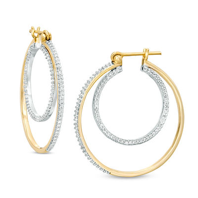 0.45 CT. T.W. Diamond Double Hoop Earrings in Sterling Silver with 14K Gold Plate