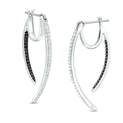 0.45 CT. T.W. Enhanced Black and White Diamond Tapered Curve Front/Back Earrings in Sterling Silver