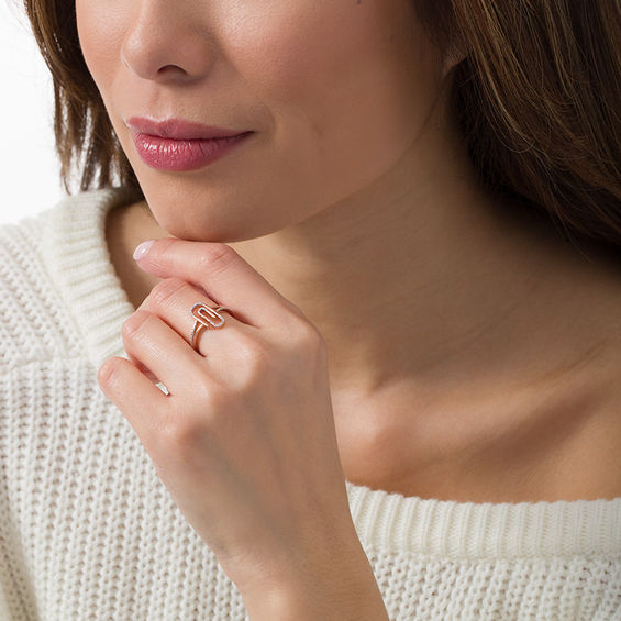 Diamond Accent Paper Clip Ring in Sterling Silver with 14K Rose Gold Plate