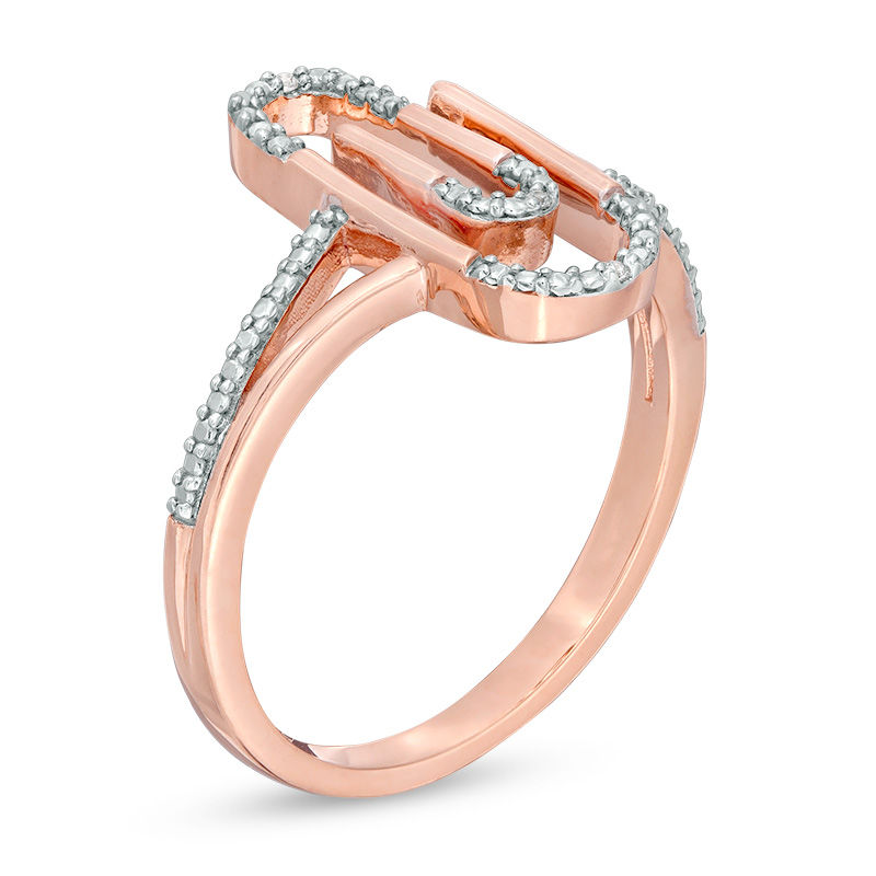 Diamond Accent Paper Clip Ring in Sterling Silver with 14K Rose Gold Plate|Peoples Jewellers