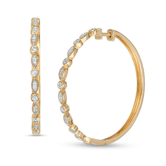 0.37 CT. T.W. Diamond Alternating Geometric Hoop Earrings in 10K Gold