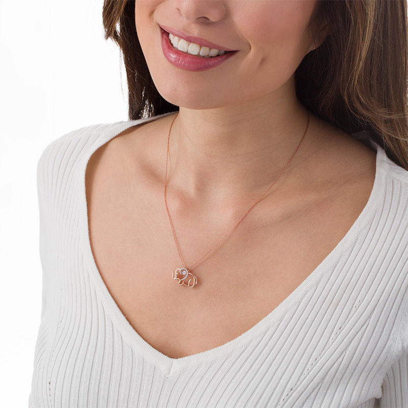 Unstoppable Love™ 0.065 CT. T.W. Diamond Elephant Outline Pendant in Sterling Silver with 14K Rose Gold Plate|Peoples Jewellers