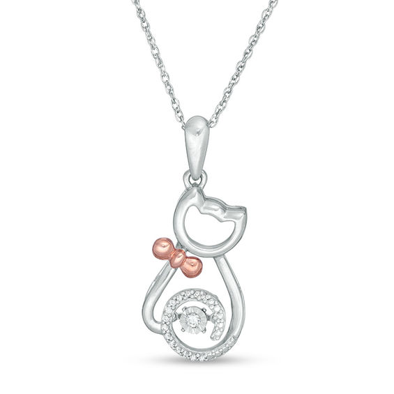 Unstoppable Love™ 0.04 CT. T.W. Diamond Sitting Cat with Bow Pendant in Sterling Silver and 10K Rose Gold