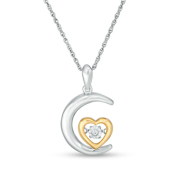 Unstoppable Love™ Diamond Accent Crescent Moon with Heart Pendant in Sterling Silver and 10K Gold