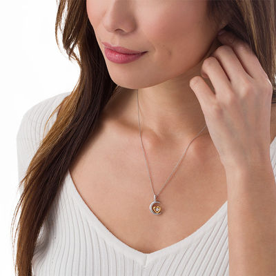 Unstoppable Love™ Diamond Accent Crescent Moon with Heart Pendant in Sterling Silver and 10K Gold