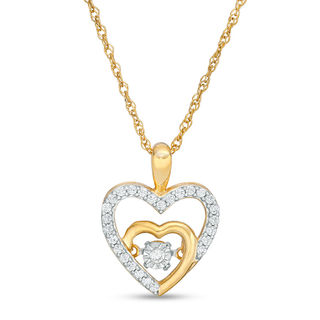 Unstoppable Love™ 0.18 CT. T.W. Diamond Double Heart Outline Pendant in 10K Gold