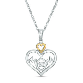 Unstoppable Love™ Diamond Accent Double Heart "MOM" Pendant in Sterling Silver and 10K Gold