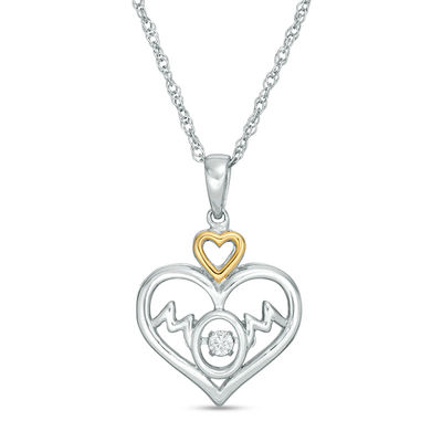 Unstoppable Love™ Diamond Accent Double Heart "MOM" Pendant in Sterling Silver and 10K Gold