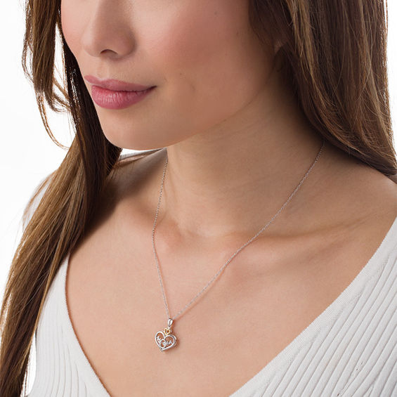 Unstoppable Love™ Diamond Accent Double Heart "MOM" Pendant in Sterling Silver and 10K Gold