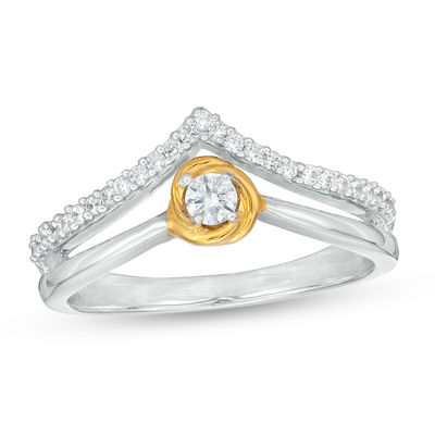 0.18 CT. T.W. Diamond Chevron Split Shank Promise Ring in Sterling Silver and 10K Gold