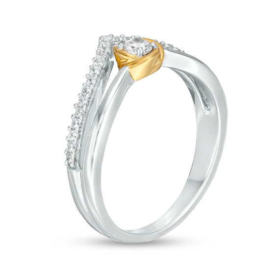 0.18 CT. T.W. Diamond Chevron Split Shank Promise Ring in Sterling Silver and 10K Gold