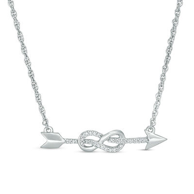 0.067 CT. T.W. Diamond Arrow Infinity Knot Necklace in Sterling Silver - 16.75"