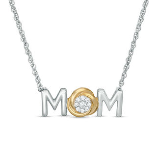 0.065 CT. T.W. Composite Diamond "MOM" Knot Necklace in Sterling Silver and 10K Gold - 17"