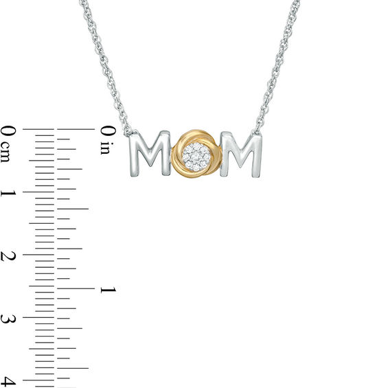 0.065 CT. T.W. Composite Diamond "MOM" Knot Necklace in Sterling Silver and 10K Gold - 17"