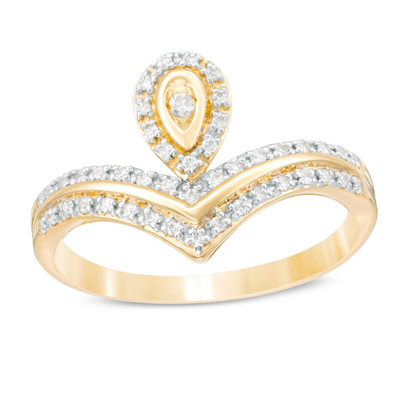 0.15 CT. T.W. Diamond Pear-Shaped Frame Double Chevron Ring in 10K Gold|Peoples Jewellers