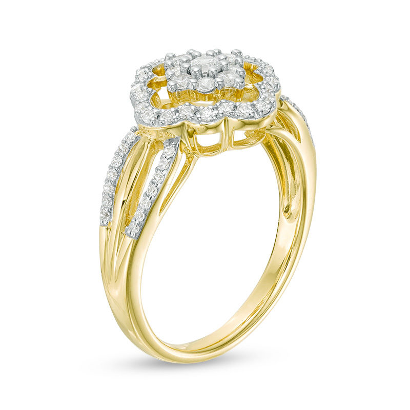 0.50 CT. T.W. Composite Diamond Scallop Flower Frame Ring in 10K Gold|Peoples Jewellers