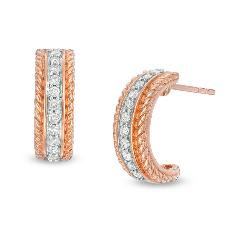 0.20 CT. T.W. Diamond Rope J-Hoop Earrings in 10K Rose Gold|Peoples Jewellers