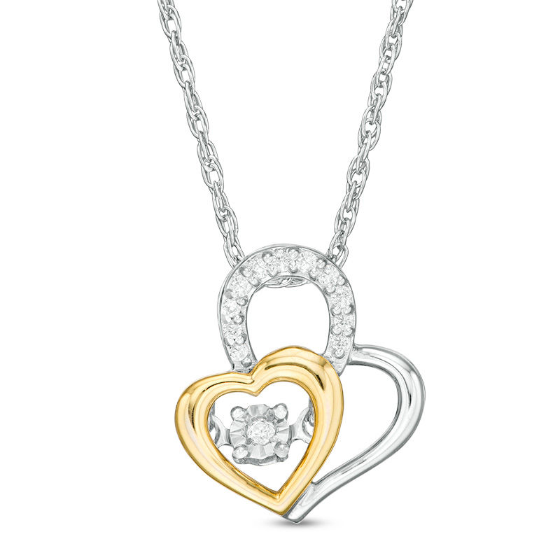 Unstoppable Love™ 0.04 CT. T.W. Diamond Double Heart Tilted Pendant in Sterling Silver and 10K Gold