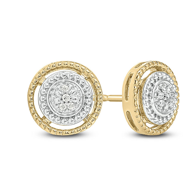 Multi-Diamond Accent Double Frame Stud Earrings in Sterling Silver with 14K Gold Plate|Peoples Jewellers