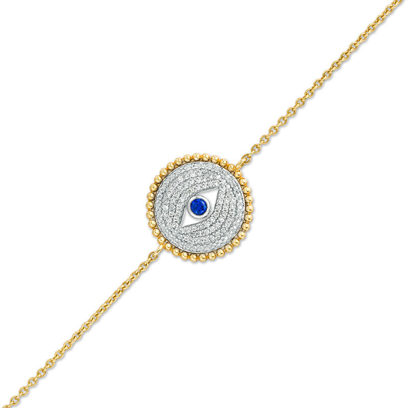 2.5mm Lab-Created Ceylon Sapphire and 0.19 CT. T.W. Diamond Evil Eye Bracelet in Sterling Silver and 10K Gold - 8.5"|Peoples Jewellers