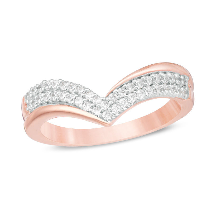 Main Image 1 of 0.25 CT. T.W. Diamond Double Row Chevron Ring in 10K Rose Gold