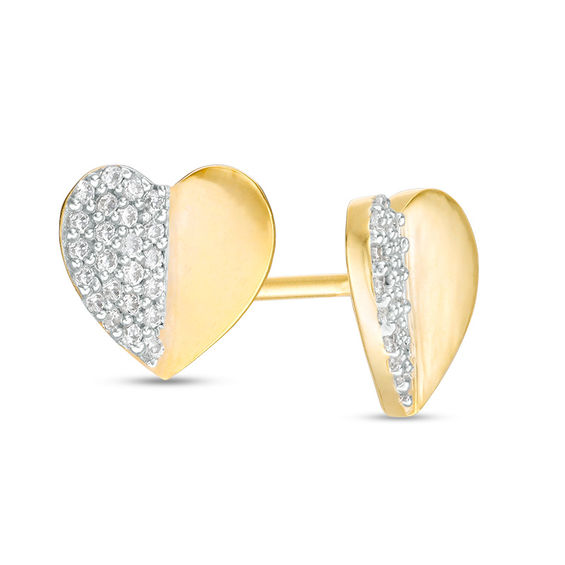 0.13 CT. T.W. Diamond Laser-Cut Heart Stud Earrings in 10K Gold