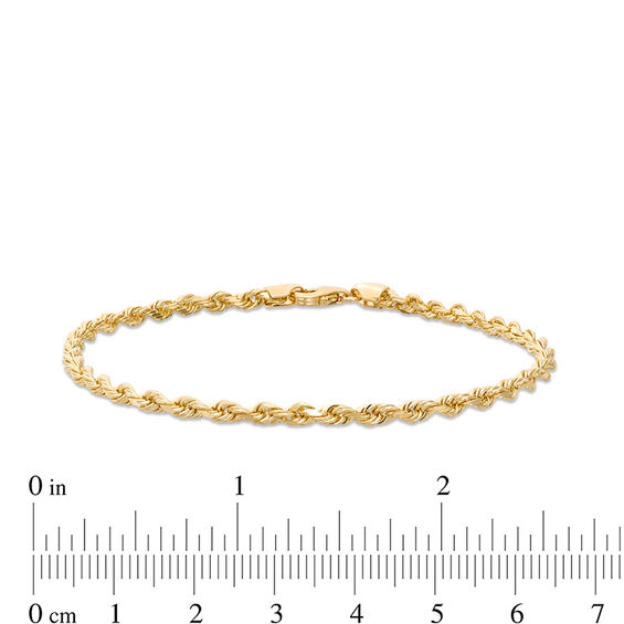 Men's 3.0mm Diamond-Cut Rope Chain Bracelet in Solid 14K Gold - 8.0"