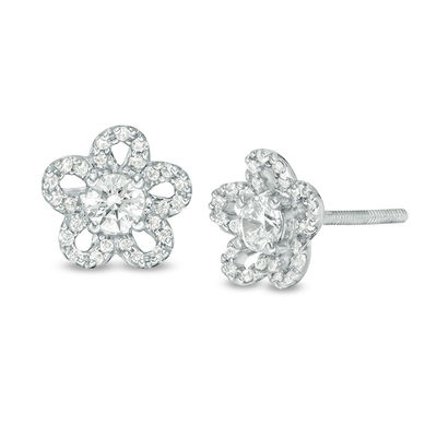 0.40 CT. T.W. Diamond Flower Stud Earrings in 10K White Gold