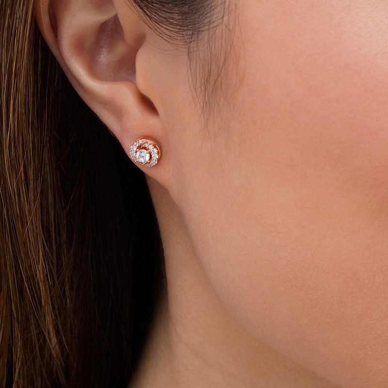 0.50 CT. T.W. Diamond Frame Swirl Stud Earrings in 14K Rose Gold