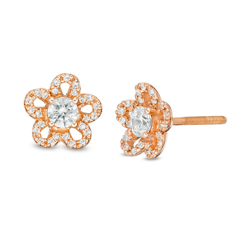 0.40 CT. T.W. Diamond Flower Stud Earrings in 10K Rose Gold|Peoples Jewellers