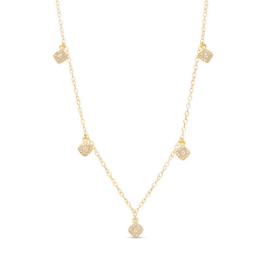 0.23 CT. T.W. Composite Diamond Square Station-Drop Necklace in 10K Gold - 20"