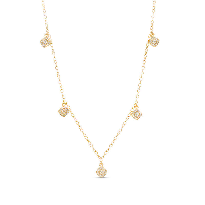 0.23 CT. T.W. Composite Diamond Square Station-Drop Necklace in 10K Gold - 20"|Peoples Jewellers