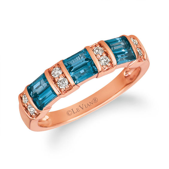 Le Vian® Deep Sea Blue Topaz™ and Crème Brûlée Diamonds™ 0.13 CT. T.W. Diamond Double Row Ring in 14K Strawberry Gold™