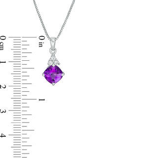 Tilted Cushion-Cut Amethyst and Lab-Created White Sapphire Tri-Top Pendant and Stud Earrings Set in Sterling Silver